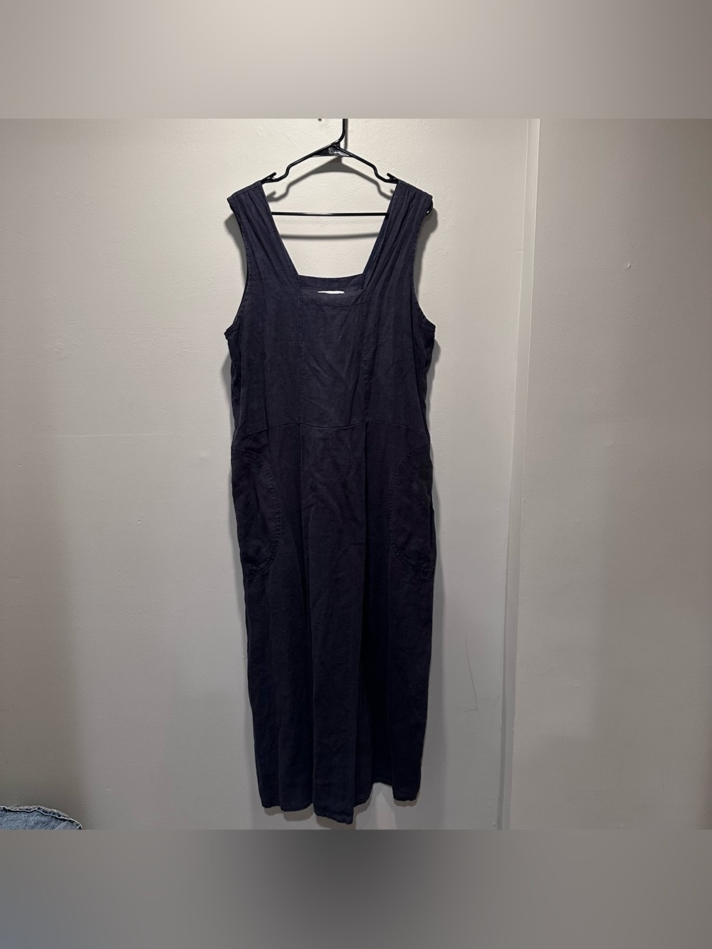 Flax Linen Sleeveless Maxi Dress in Deep Blue; Square Neck, Summer Sustainable L